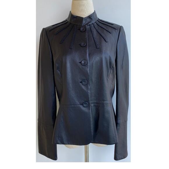 Ellen Tracy Jackets & Blazers - Ellen Tracy Black Ribbed Leather Single Breasted Jacket sz 6